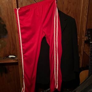 Morph Unisex Red Track Pants with White Stripes Size Medium